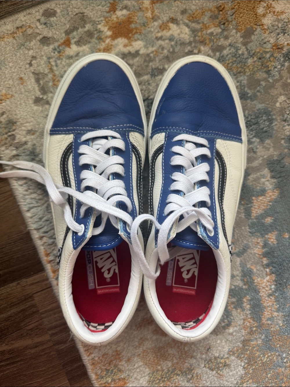 Vans Two-Tone Blue and White Leather Skate Sneakers
